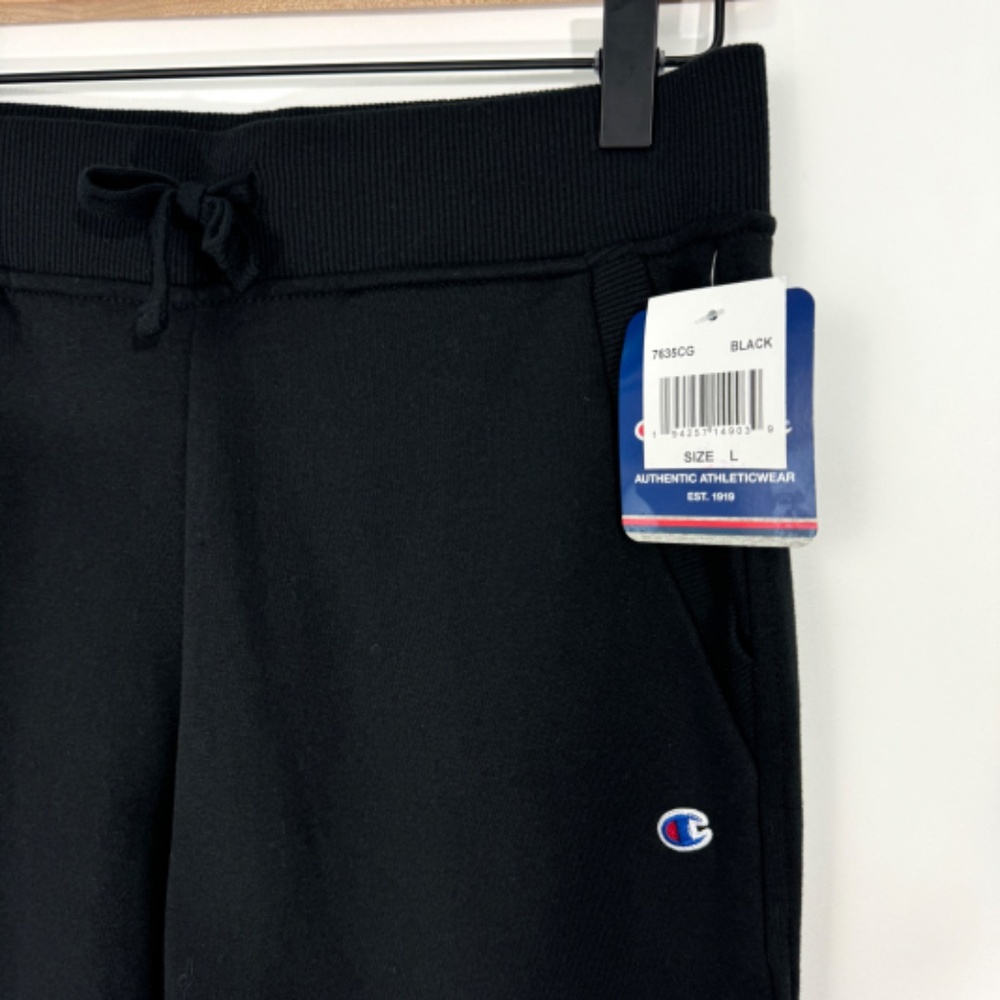 Champion Big Girls Size Large Black Script Logo Fleece Cuffed Casual Joggers New - Picture 2 of 9